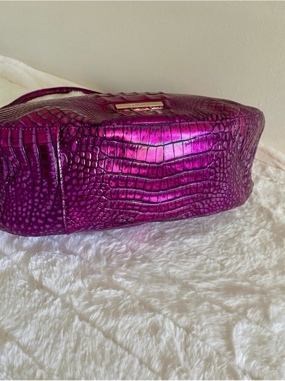 Brahmin Metallic Becka Purple Potion Croc-Embossed Melbourne Shoulder Hobo - Picture 11 of 12